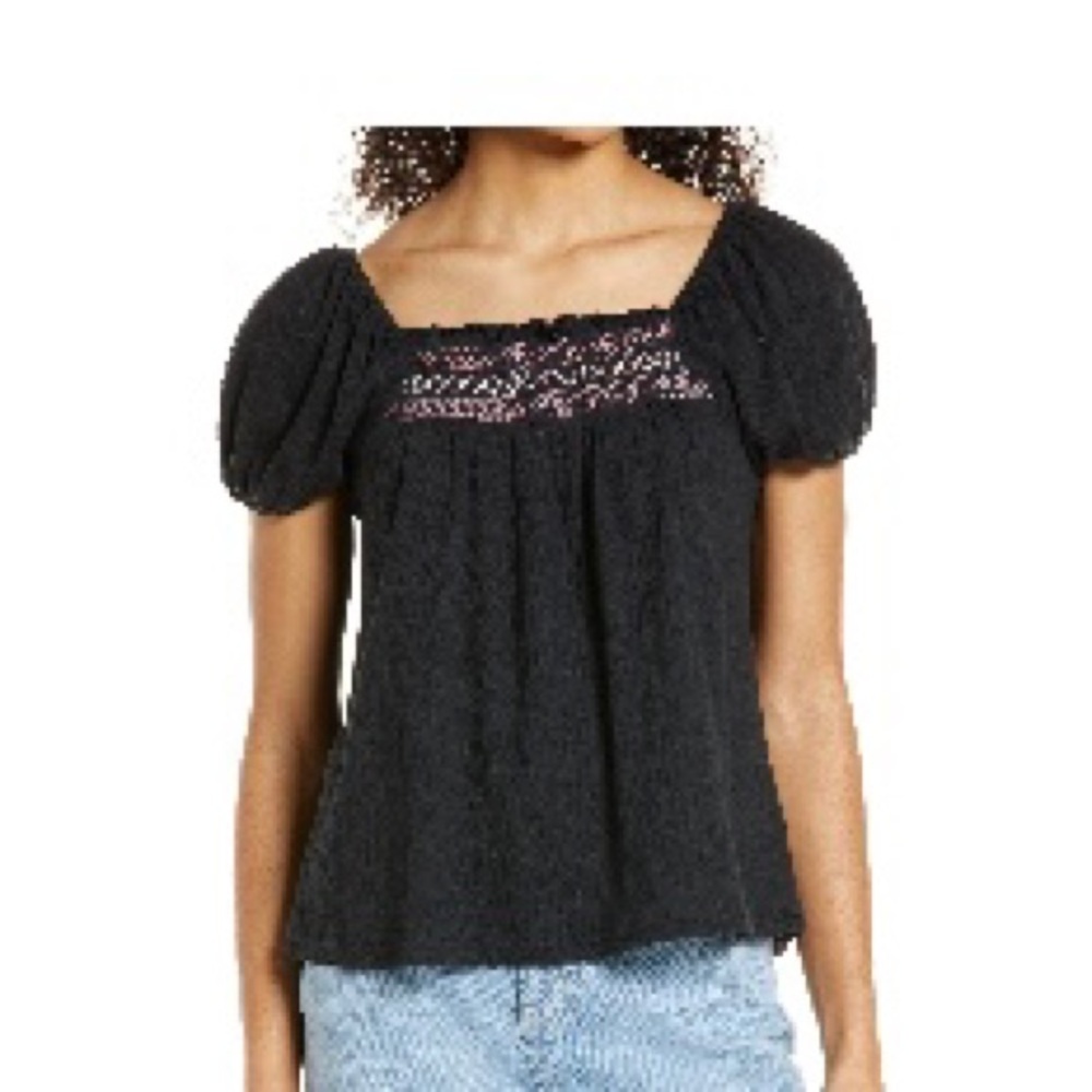 Madewell Embroidered Square Neck Top Peasant Boho Size Medium M